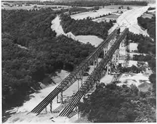 Construction of the original Jeremiah Morrow Bridge, 1965